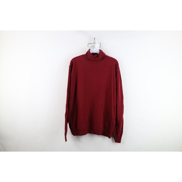 Vtg 60s 70s Streetwear Mens Large Blank Ban Lon Knit Turtleneck Shirt Red USA - Picture 1 of 11